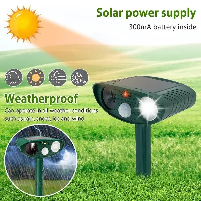 Ultrasonic Animal Repellant Cat Dog Repellant Solar Powered Rechargeable Waterproof