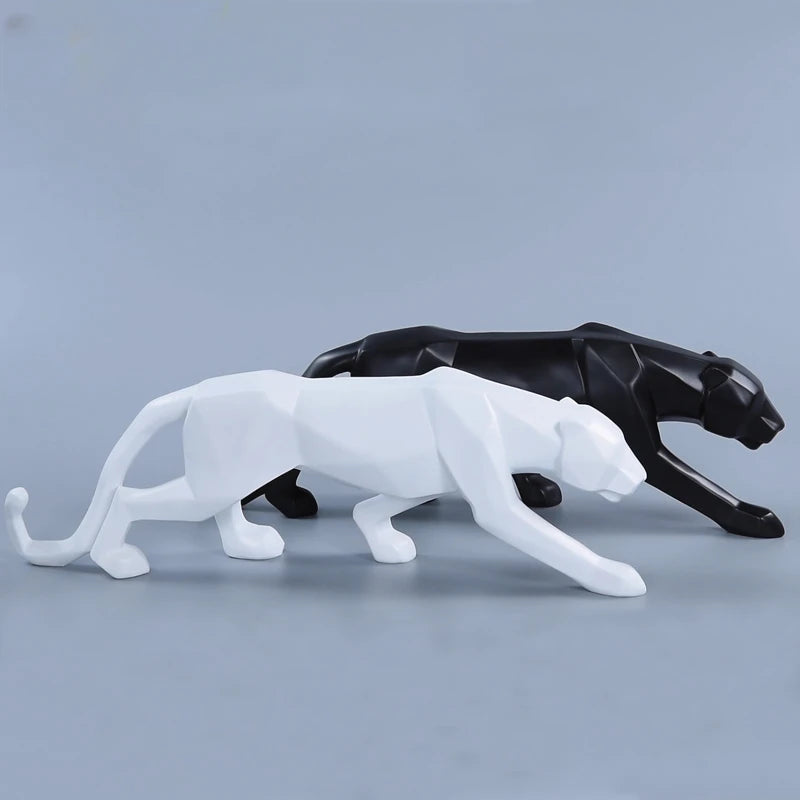 Panther Statue Animal Figurine Abstract Geometric Style Resin Leopard