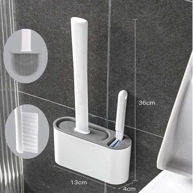 Silicone Toilet Brush With Holder Box Wall Mounted