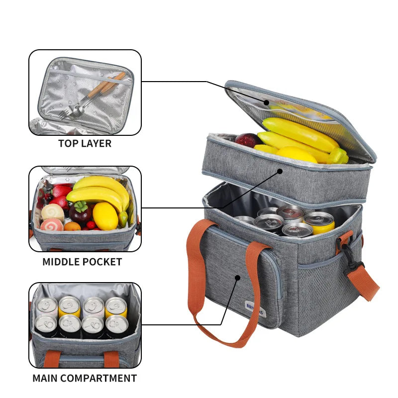 12L Insulated Thermal Cooler Bag - Expandable Double Deck