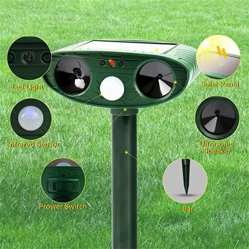 Ultrasonic Animal Repellant Cat Dog Repellant Solar Powered Rechargeable Waterproof